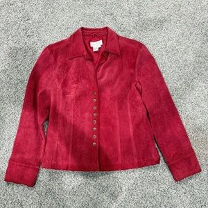 Vintage Live A Little Red Suede Leather Snap Front Fitted Jacket Boho Women’s L